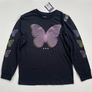Target Art Class Girls Black Purple Butterfly Long Sleeve Tee Size Large NWT
